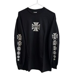 Vintage Black Long Sleeve Tee with White Graphics